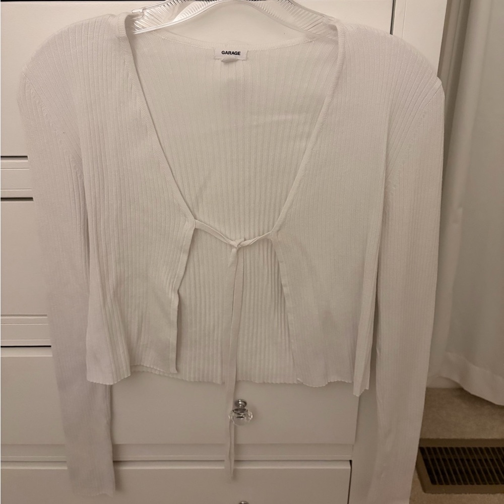 Garage Cream Ribbed Tie-Front Blouse